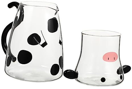 Amosfun Jarra Resistente Con Tapa De Vidrio Y Forma De Vaca 1800 Ml Para Agua Fría Y Caliente