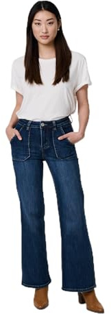 Izabel London Denim Pocket Detail High Waist Jeans for Women UK with a Bootcut Leg and Belt Loops.