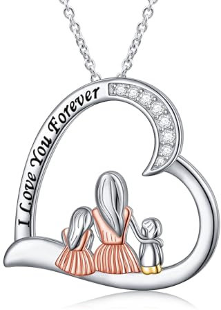HOOHWE S925 Sterling Silber Mutter und Kind Halskette - Tochter Sohn Anhänger Liebe Herz für Frauen