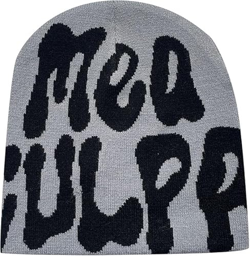 Generisch Beanie Mütze Herren Damen Teenager Y2k Cap Winter Knit Skater Beanie Mütze Hip Hop Strickmützen Baumwolle MEA Culpa Printed Y2k Beanie Cap Hat