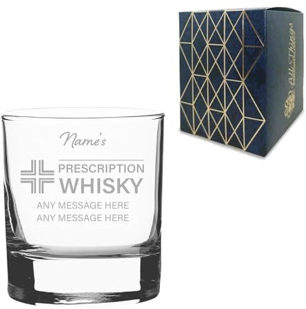 Engraved Whisky Glass, Personalised Prescription for Whisky Design, 326ml or 11.5oz Capacity, Gift Boxed, Funny Gift for Him