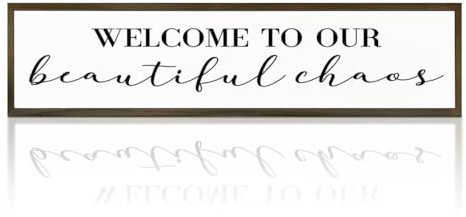 Funny Wood Sign, Wall Decor Art, Positive Home Decors, Front Door Decor for Shelf, Housewarming Gift, Framed Wooden Box Signs, Welcome to Our Beautiful Chaos Sign 17.8x4x1.2 inches