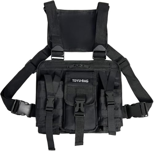 Bolsa de Pecho táctica para Hombre, Correas Ajustables y Varios Bolsillos | Riñonera resistente para uso diario, compartimentos de acceso práctico, para camping, pesca, senderismo y viajes