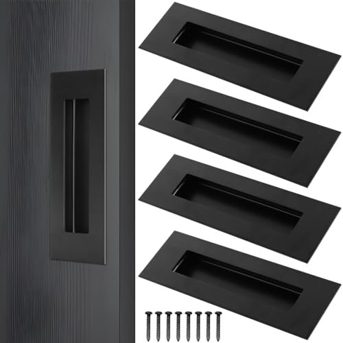 YZDZSW Sliding Door Handle, 4 Pack Stainless Steel Recessed Sliding Door Handles, 150mm Black Cabinet Pulls Recessed Finger Pulls Flush Door Handles for Pocket Door Closet Door Barn Door(Black)