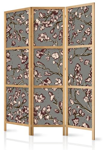 murando - Paravent Intérieur Japonais 135x172 cm - Séparateur de Pièce - Fleurs Épanouies Bleu Gris Noir Bleu Cerisier en Fleurs Fond De Style De Peinture b-A-10442-bh-a