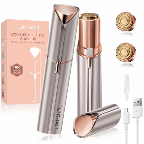 UrbanLuxe Facial Hair Remover Women, Lady Shaver for Women, Rechargeable Hair Remover Painless Facial Hair Trimmer with Two Replacement Heads for Face Hair, Peach Fuzz, Bikini-Champagne Gold