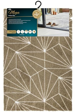 JVL Mega Mat Machine Washable Entrance Doormat, 50x75cm, Brown Geo