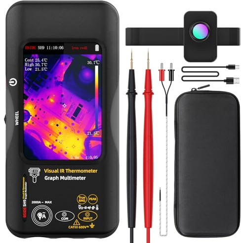 BSIDE SH9 Multimetro Termocamera Doppia Fusione di Luce Camera Termica 428X320 Risoluzione IR con Obiettivo Macro Multimetro Grafico 20000 Conteggi TRMS Touchscreen per Elettronica PCB Perdite Acqua