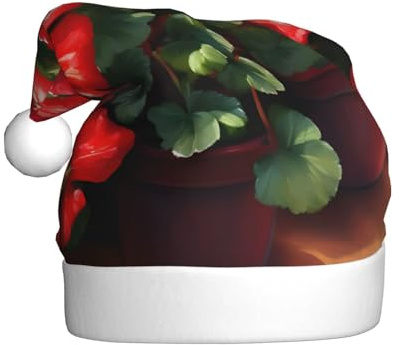 WBQLSL Rote Geranien, festliche bedruckte Hüte und Weihnachtsmützen für Erwachsene sind perfekt für Winter-Weihnachtsfeiern und den Alltag
