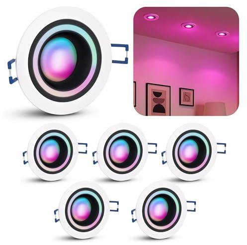 SSC-LUXon Matapo Einbaustrahler 6x weiß Smart RGBW Modul WLAN Lichtring | Sechs smarte Design-Deckenspots weiß mit Lichtring - RGBW LED-Modul, 16 Mio Farben per App & Sprache, WLAN ohne Hub