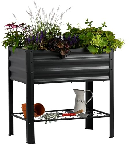 dobar® Metall-Hochbeet auf Stelzen - Pflanzkasten 110 L - Hochbeet mit Ablagefläche für Balkon, Terrasse und Garten - 80 x 51 x 80 cm - Anthrazit