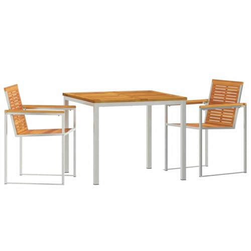 PUGYNBK Garten Essgruppe 3-teilig, Akazie Massivholz Braun, Edelstahl-Gestell, Sitzgruppe für Terrasse, abnehmbare Kissen mit Reißverschluss