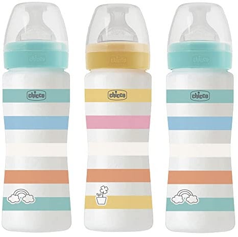 CHICCO Biberon 330 ml Tétine Flux Rapide, lot de 3, Fabriqué en Italie
