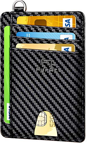 FurArt Portefeuille Minimaliste Fin, Porte-Cartes de Crédit avec Blocage Anti RFID, Les Femmes Hommes, Démontage Manille en D,Fibre de carbone noir
