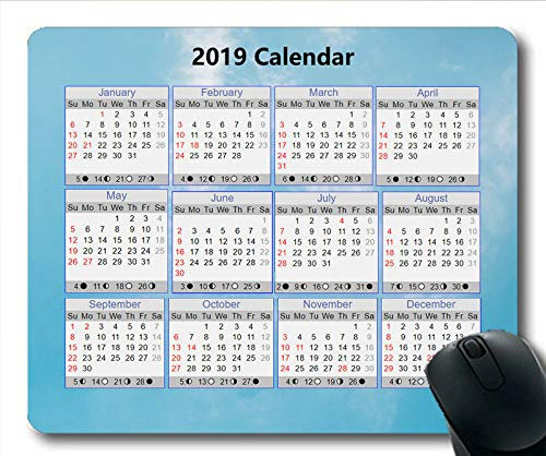 2019 Kalender-Mauspad-Kalender, Kalenderjahr Gaming-Mauspad, Kalenderplaner 2019 mit Feiertagsdetails
