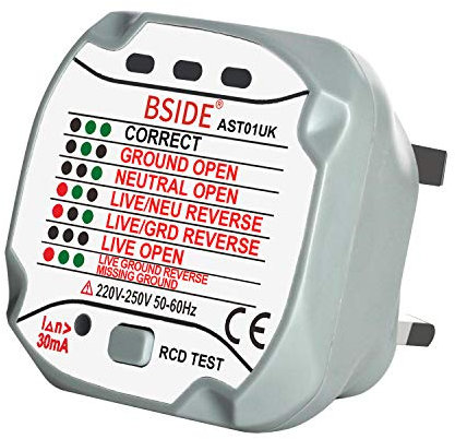 GZCRDZ AST01 UK-Steckdosen-Tester, GFCI Steckdosenprüfer, automatischer elektrischer Stromkreis, Polarität, Spannungsdetektor, Wandstecker-Finder (UK)