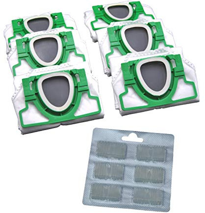 6 Vlies Staubsauger Beutel und Duftblock geeignet für Vorwerk VK 200 VK200 FP 200 FP200 und RB7 RB 7 Servicestation