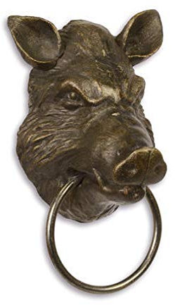 Moritz Handtuchhalter Wildschwein Gusseisen 23 cm Ring antik Bad Goldbraun