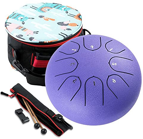 Steel Tongue Drum 6 Inch 8 Notes: Hand Pan Drum Sound Healing Instruments C Key - Percussion Instrument with Mallets, Bag, Finger Cover, Music Book for Meditation Yoga Musical Education