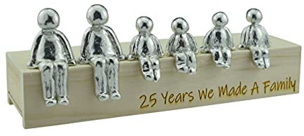 Pirantin Idea de 25 Aniversario – 25 años hicimos un Adorno de Metal Familiar – Elige tu Caja de combinación Familiar y el Grano de Madera Puede Variar (4 niños)