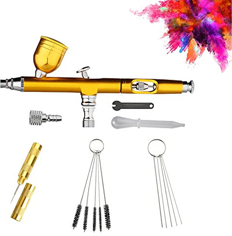 LTLWSH Airbrush Kit, Airbrush Cleaning Kit with Spray Pump Pen for Makeup/Art Painting/Nail Art/Cake Decoration/Craft/Tattoo/Model, Mini Paint Spray Gun with Airbrush Cleaner,Yellow