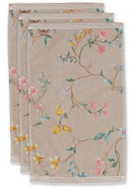 Pip Studio Gästetuch-Set Les Fleurs 3X Farbe Khaki, Größe 30x50 x 3