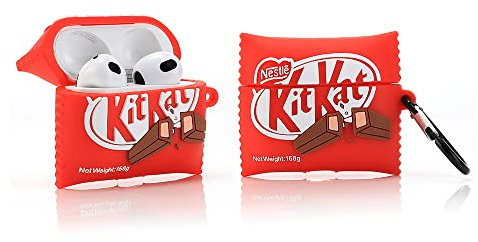 Derhom Airpods 3 - Custodia in silicone divertente carino alla moda, morbida pelle di copertura, compatibile con Apple Airpods 3 con portachiavi [serie di snacks] (Kitkat)