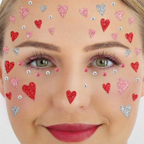 Party Factory Face Tattoo Herzen, temporäres Glitter Gesichtstattoo für Motto Party, Halloween & Karneval, Kinder & Erwachsene