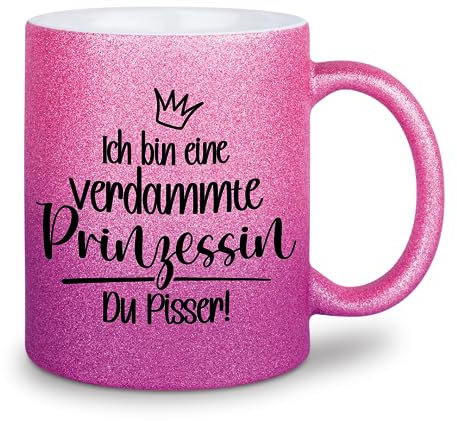 glitzertassen.de® | Ich bin eine verdammte Prinzessin | Tasse mit Glitzer | Geschenkidee | Roséviolett