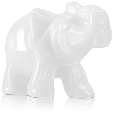 Weiße Jade Elefant 1 Stück Edelstein Elefant Figuren Kleine Elefant Figuren Handgeschnitzte Elefant Heilkristall Elefant Tierstatuen für Heimdekoration