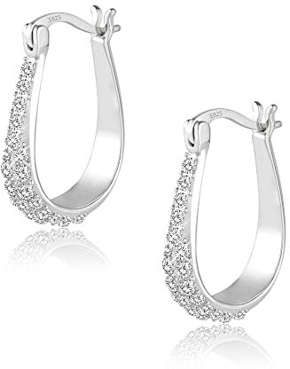 Ohrringe Silber, Sterling Silber 925 Ohrringe Creolen Ovale für Damen, Ohrringe Creolen mit Zirkonia, Hypoallergen Creolen Groß Kleine Ohrringe Silber für Damen Frauen Schmuck