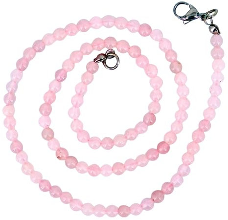 Taddart Minerals - Collana Rosa in Quarzo Rosa Naturale, Sfera da 4 mm, Lunghezza 45 cm, Argento Argentato, Unisex, Adulti