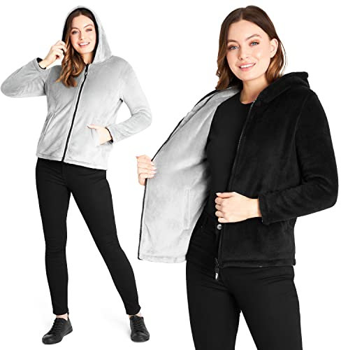 CityComfort Felpa Donna Reversibile con Zip, Felpa Invernale in Pile S-XL (Nero, L)