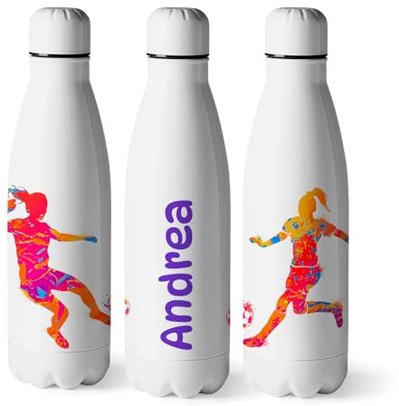 Botella Agua Personalizada Futbol Niños, Botella Acero Inoxidable Diseño de Futbolistas 500ml, Botella Térmica Sin BPA de Doble Pared, Regalos Originales (Futbol-6)