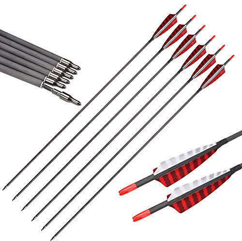 NIKA ARCHERY 6 frecce in carbonio puro 600 colonna vertebrale tacchino puntini di avvitamento per la caccia alle frecce tradizionali lunghe per arco ricurvo comput arco