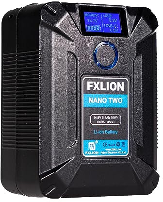 FXLION Nano Two V Mount 98Wh(6800mAh) Rechargeable Battery,14.8V Portable Rechargeable V Lock Battery for Camcorder/Monitor/Camera/DSLR/Smartphone/Laptop with LCD Screen,D-Tap,USB-A,USB-C Ports