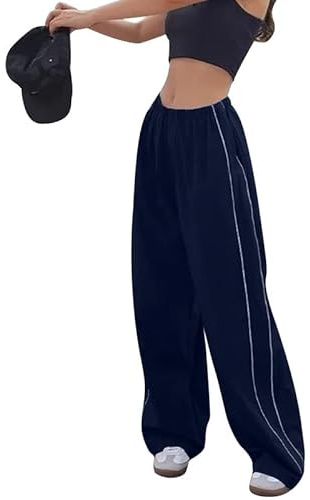 Litthing Femme Pantalon Baggy Cargo Y2K Taille Haute Parachute Pantalons Large Vintage Jambe de Jogging Pants Coupe Droite Hip Hop Harajuku Streetwear