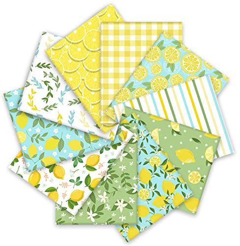 Whaline 10 Stück Sommer Baumwollstoffbündel 45、7 x 55、9 cm Aquarell Zitrone Fat Quarters Gelb Grün Zitrone Quilten Patchwork Quadrate N?hen Stoffe für DIY Handarbeit Basteln Home Party Dekor