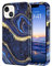 YINLAI for iPhone 13 Case Marble Pattern 3 in 1 Full Body Rugged Hard PC Back Cover Bumper, Soft Silicone Drop Shockproof Protection Girly Women Case for iPhone 13 6.1 Inch,Navy Blue