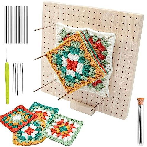 Pipihome Crochet Blocking Board, Granny Square Blocking Board for Crochet, Wooden Crochet Blocking Board and 20 Pins, Blocking Mats for Knitting, Crochet Holder Knitting Accessories