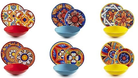 Excelsa Camastra Servizio Piatti 18 Pezzi, Porcellana e Stoneware, Decoro Multicolore, 6 Persone