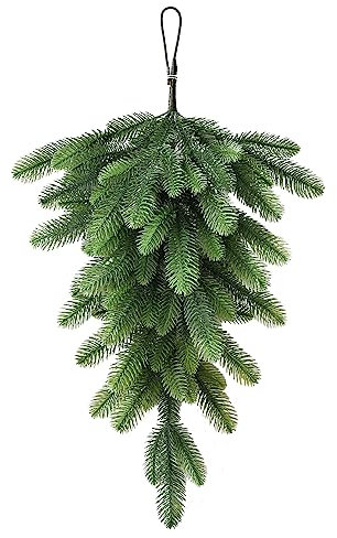 Christmas Teardrop Swag, 70,1 cm cassetta postale natalizia con aghi di pino verde a goccia con bacche rosse e pigna, festone natalizio per la decorazione di Natale per cassetta postale da parete e