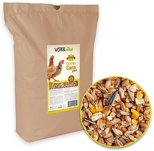VOSS.vital 15kg Chickencorn Plus Hühnerfutter, grob geschrotet, Hühnerschrot, Hühnerkorn, Körnerfutter, Legehennenfutter mit Muschelkalk, Sonnenblumenkerne, Rapsöl, Ergänzungsfutter