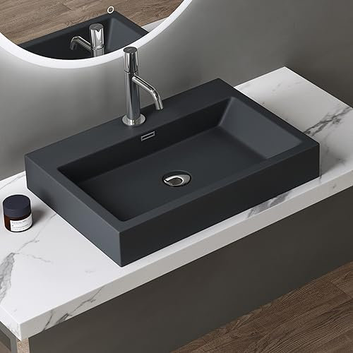 doporro Design Aufsatzwaschbecken Hängewaschbecken Waschbecken Matt Anthrazit BTH 60x42x10 cm Waschtisch aus Mineralguss Colossum06