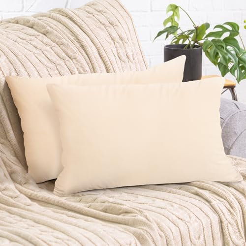 2er Set Sofakissen mit Füllung und Bezug 40x60cm weiche Kissenhülle mit Dekokissen Couchkissen für Sofa, Schlafzimmer, Wohnzimmer, Balkon, beige Driftwood, flauschig, mit verstecktem Reißverschluss