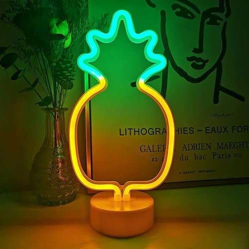 HFHungkeong LED Neon Nachtschild Neonlicht Kunstlampe Tisch Wohnzimmer Bar Restaurant Büro Valentinstag Fest Feiertag Geburtstag Party Hochzeit Dekoration USB betrieben (Ananas)