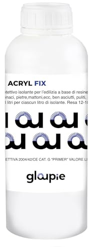GLOUPIE Acryl Fix Fissativo Isolante Per Pareti E Muri Sia Interni Che Esterni, Confezione 1 Lt, Trasparente, Made In Italy