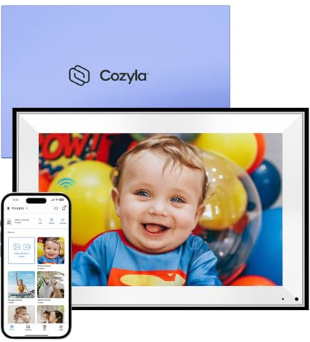 Cozyla digital bildram WiFi skicka bilder och videor via Google Foton E-post Webbläsare Instagram Telefon App Obegränsad Förvaring Digtal Fotoram Elektronisk bildram Bildspel 10,1 tums matta