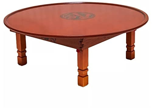 ZZBFHH Runder Couchtisch mit klappbaren Beinen, Möbel-Bodentisch zum Essen, traditioneller Wohnzimmer-Holztisch (Farbe: Rosso, Größe: 90 x 90 cm)