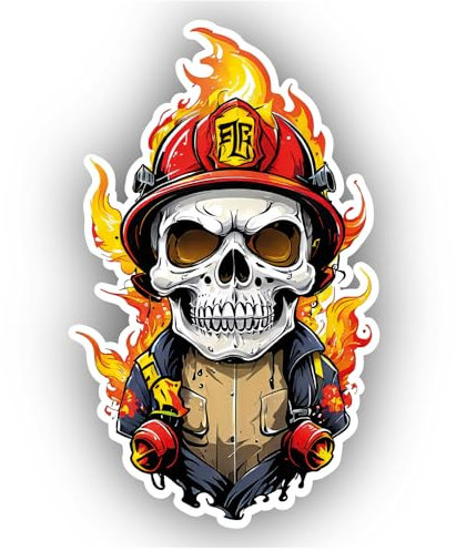 Samunshi® Bunter Feuerwehr Totenkopf Aufkleber Autoaufkleber für Motorrad Fahrrad Roller oder Auto Sticker Fahrrad Mtb Mountainbike Rennrad Comic Cartoon Skull Sticker 10cm Bunter Feuerwehr Totenkopf